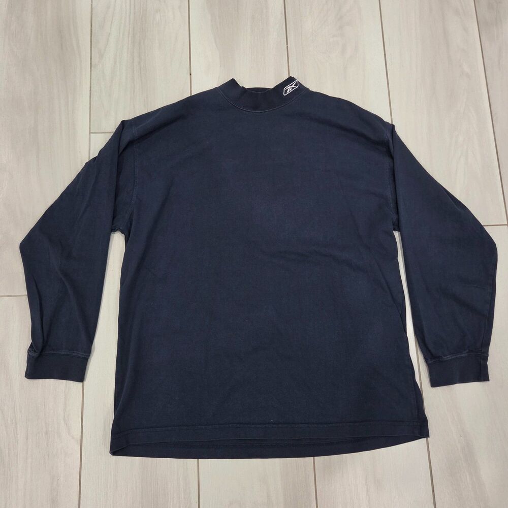 Reebok Long Sleeve Mock Neck Shirt Mens Large Navy Blue Embroidered Logo